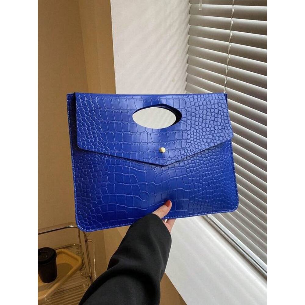 Blue Flap Envelope Clutch, Crocodile Texture Pattern